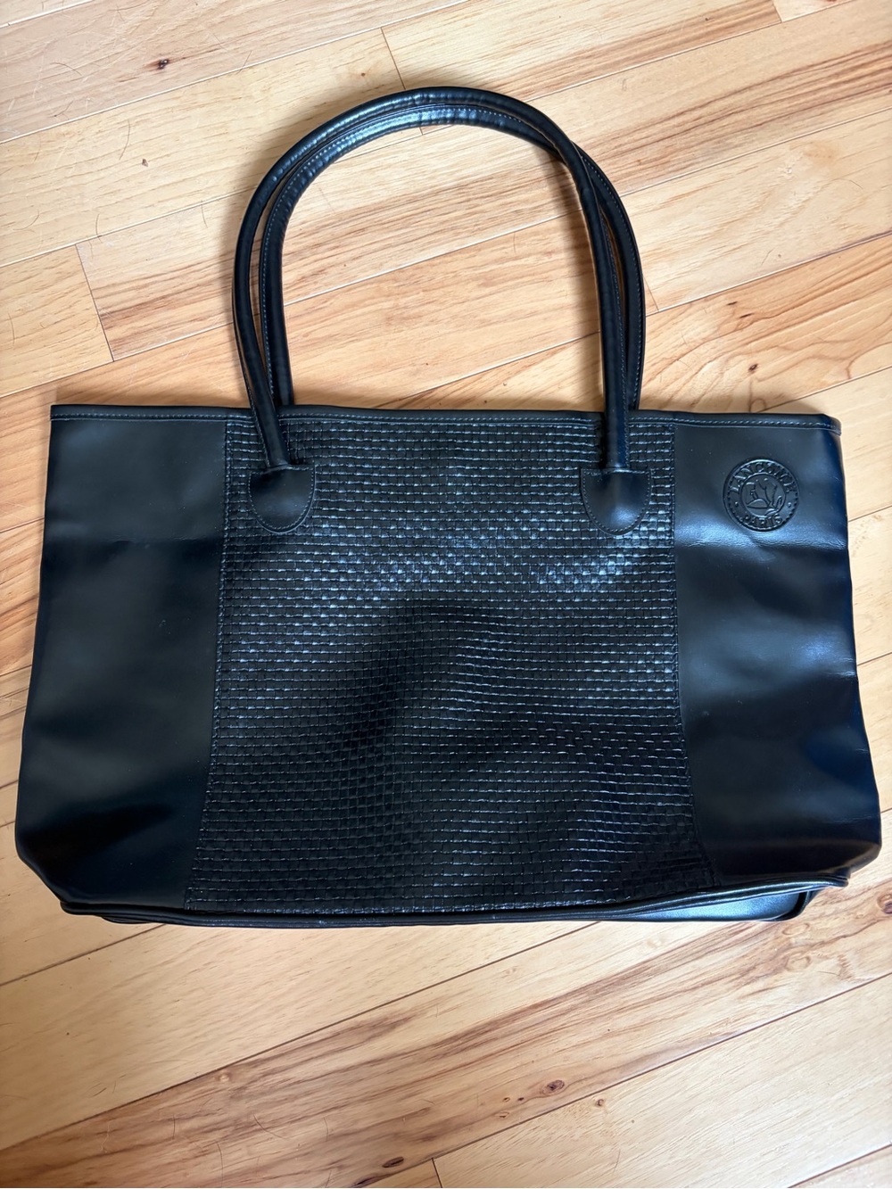 Retro Lancôme Large Capacity Black Leather Shoulder Tote Bag 19”x11”